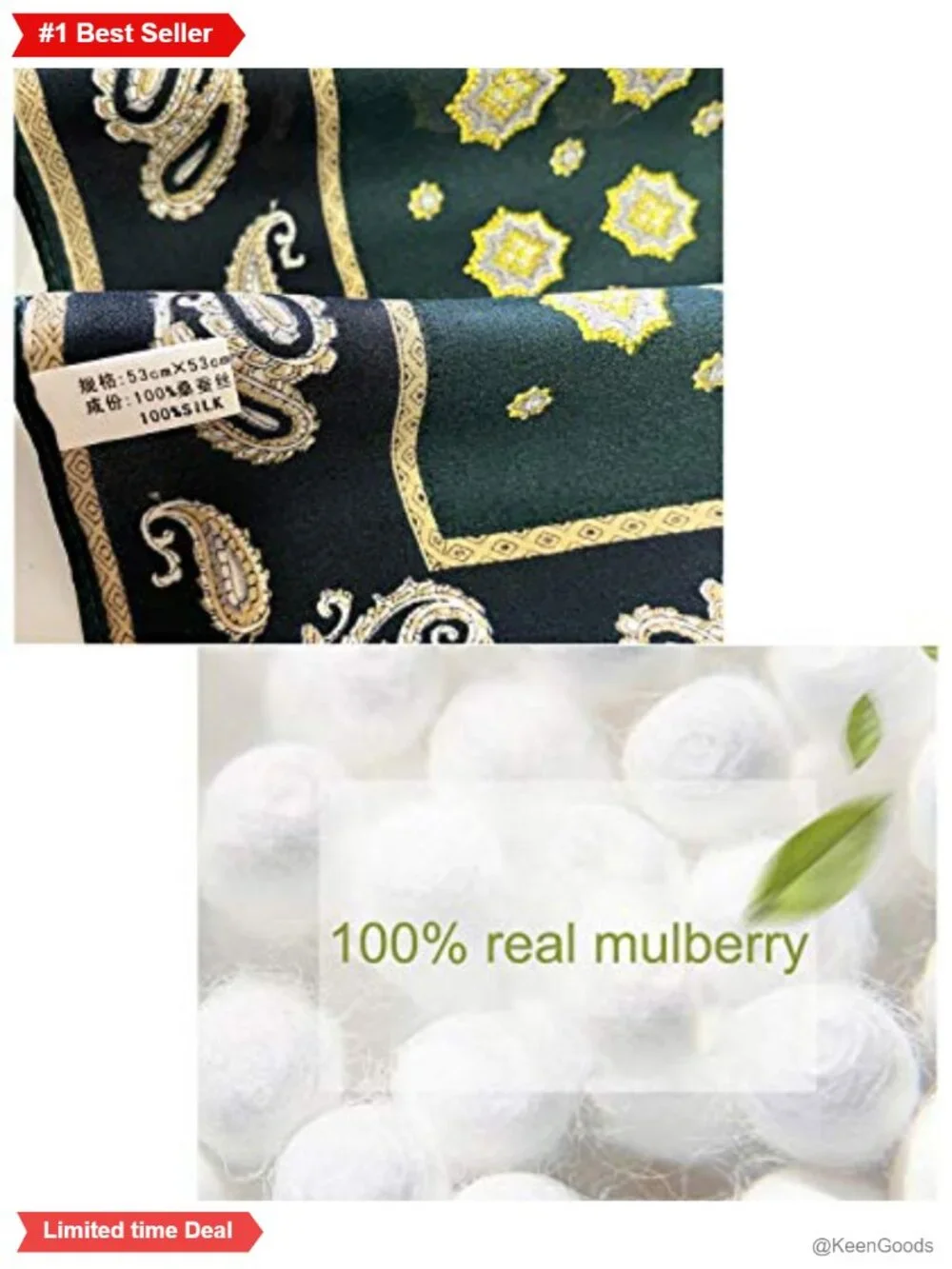 100% Mulberry Silk Scarf 21x21 Paisley Square Hair Head Neck Wrap